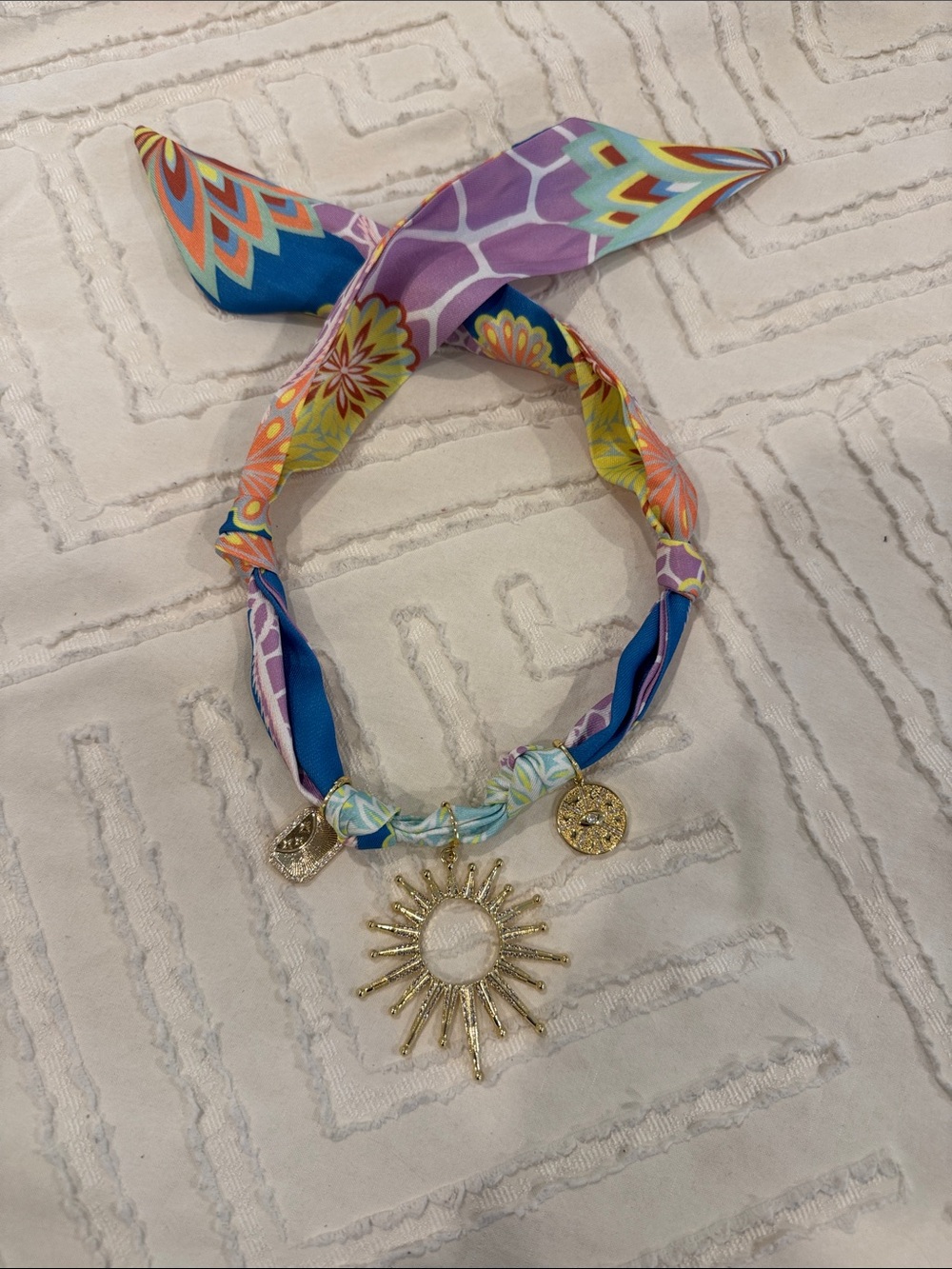 Gemelli Jewelry Gold Sunburst Charm Scarf Necklace